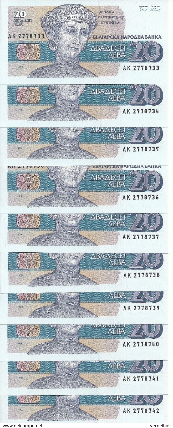 BULGARIE 20 LEVA 1991 UNC P 100 ( 10 Billets ) - Bulgarije