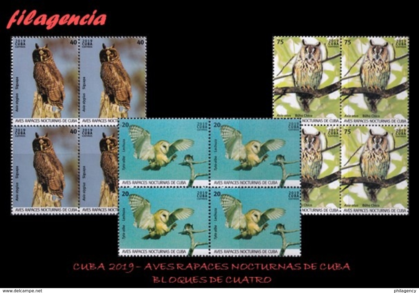 CUBA. BLOQUES DE CUATRO. 2019-22 AVES RAPACES NOCTURNAS CUBANAS - Nuevos