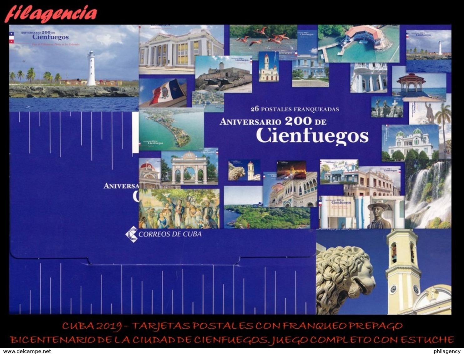 CUBA. ENTEROS POSTALES. TARJETA POSTAL FRANQUEO PREPAGO. SERIE COMPLETA. 2019 200 AÑOS CIUDAD DE CIENFUEGOS. CON ESTUCHE - Otros & Sin Clasificación