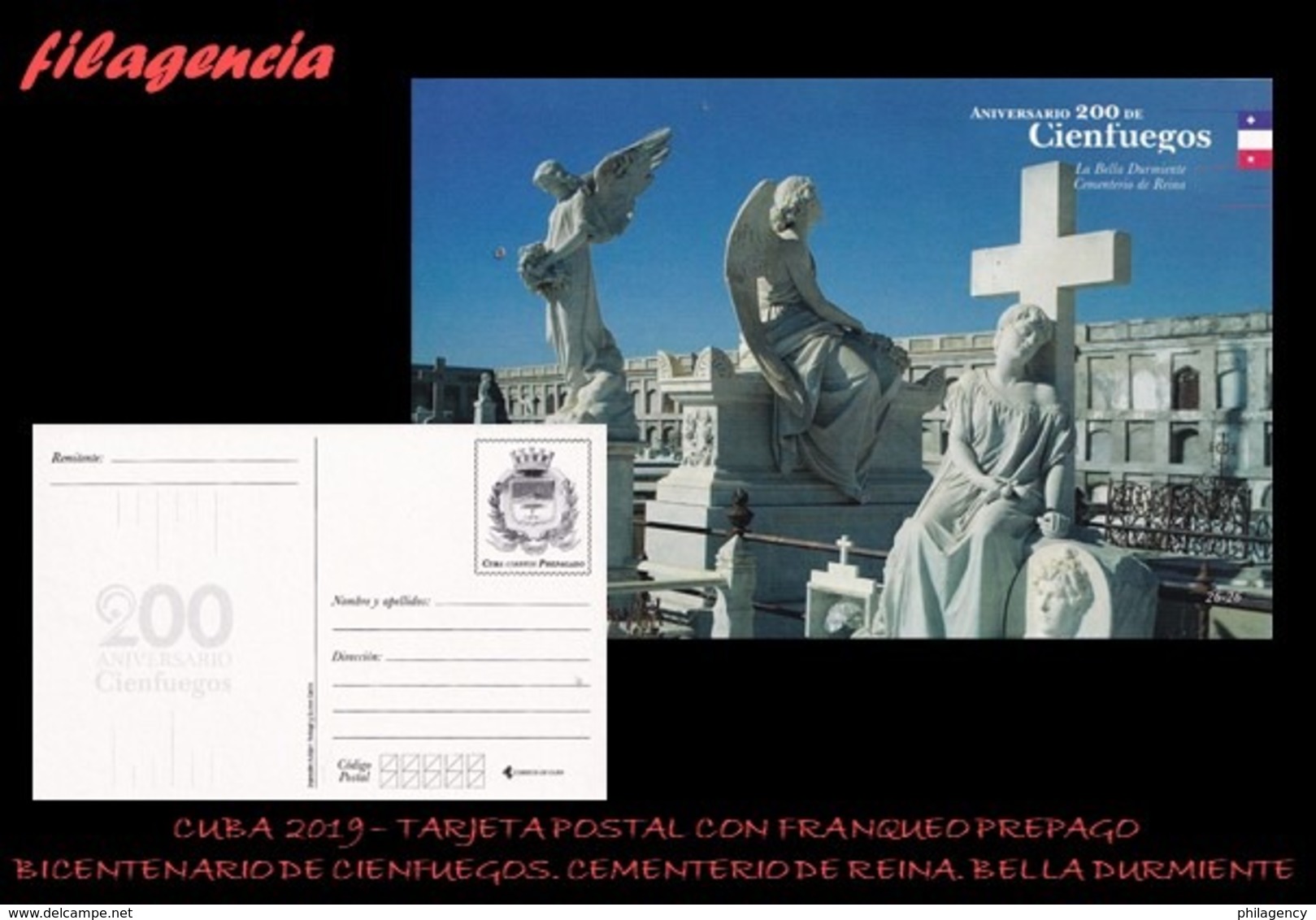 CUBA. ENTEROS POSTALES. TARJETA POSTAL FRANQUEO PREPAGO. 2019 CIENFUEGOS. LA BELLA DURMIENTE. CEMENTERIO DE REINA - Otros & Sin Clasificación