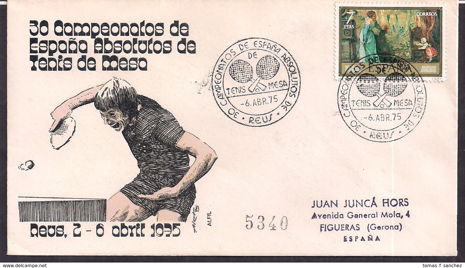 España - 1975 - Cachets Spéciaux - 30ème Championnat Espagnol De Tennis De Table - Ping Pong - FDC