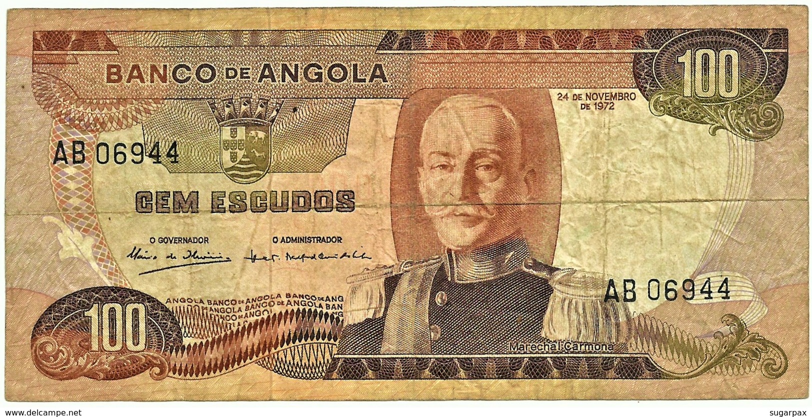 Angola - 100 Escudos - 24.11.1972 - Pick 101 - Série AB - Marechal Carmona - PORTUGAL - Angola