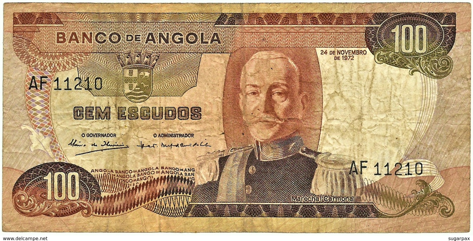 Angola - 100 Escudos - 24.11.1972 - Pick 101 - Série AF - Marechal Carmona - PORTUGAL - Angola