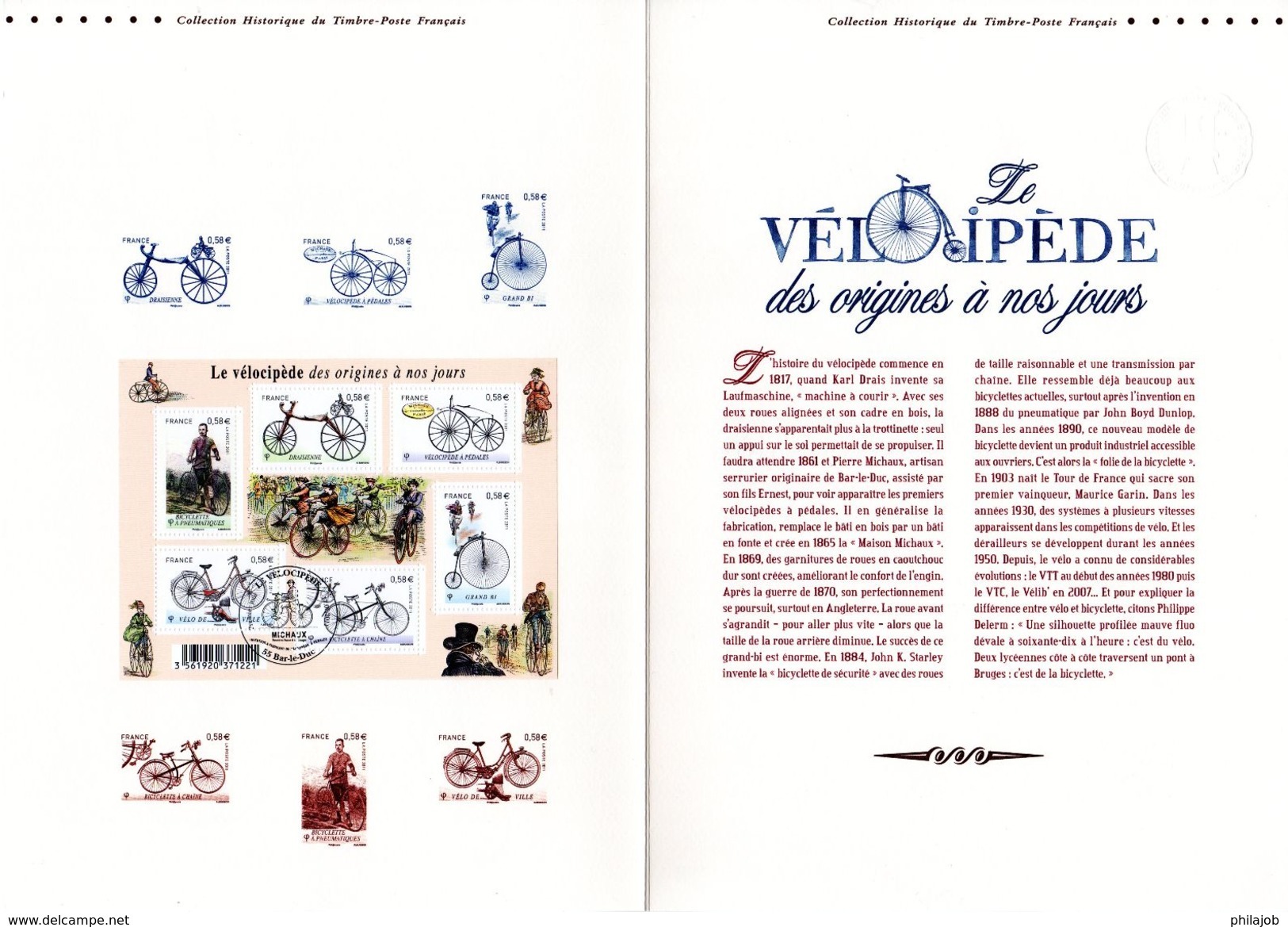 (Faciale 3.48 €) " LE VELOCIPEDE " Sur Document Philatélique Officiel De 2011  De 4 Pages N° YT F4555. DPO - Cycling