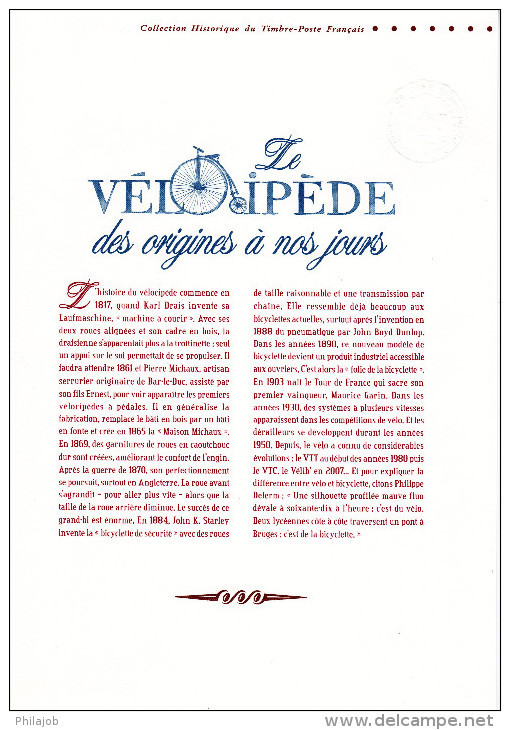 (Faciale 3.48 €) " LE VELOCIPEDE " Sur Document Philatélique Officiel De 2011  De 4 Pages N° YT F4555. DPO - Radsport