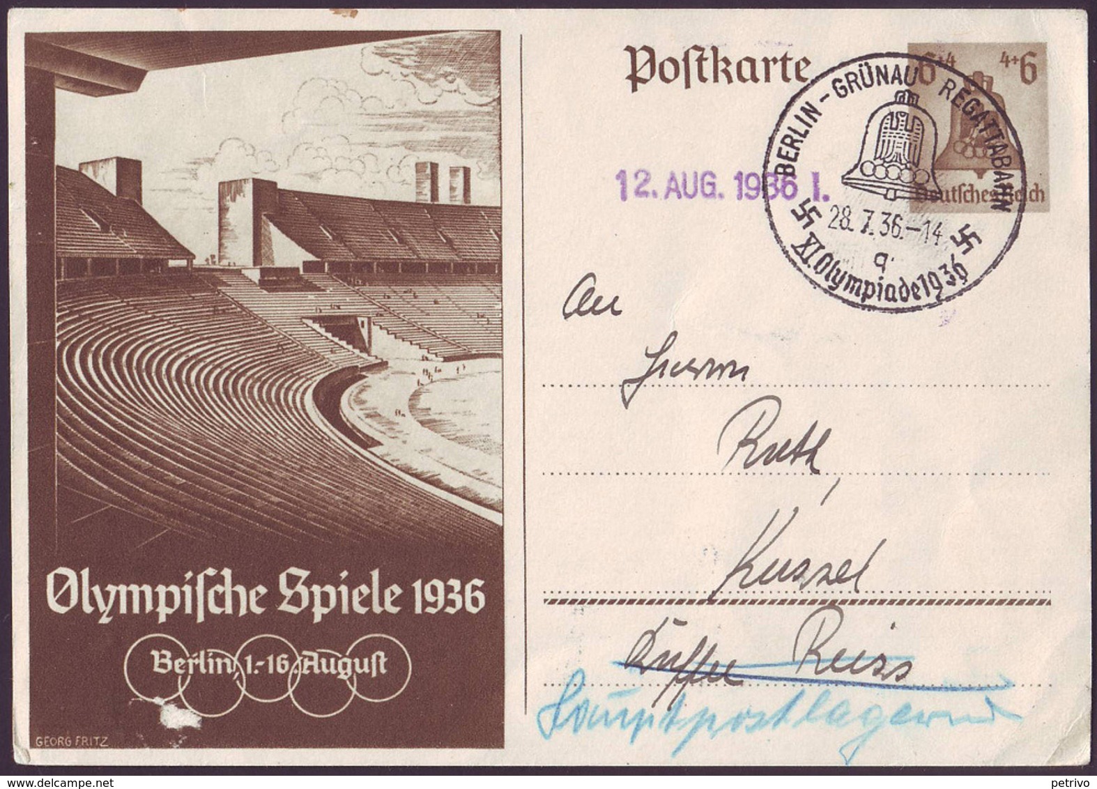 Germany - 1936 Zh - Olympic Games 1936 - Stationery Card  (Grunau - Regattabahn) - Sommer 1936: Berlin