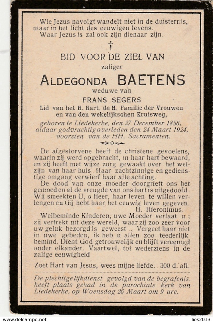 Liedekerke, 1924, Allegonda Baetens, Segers - Images Religieuses