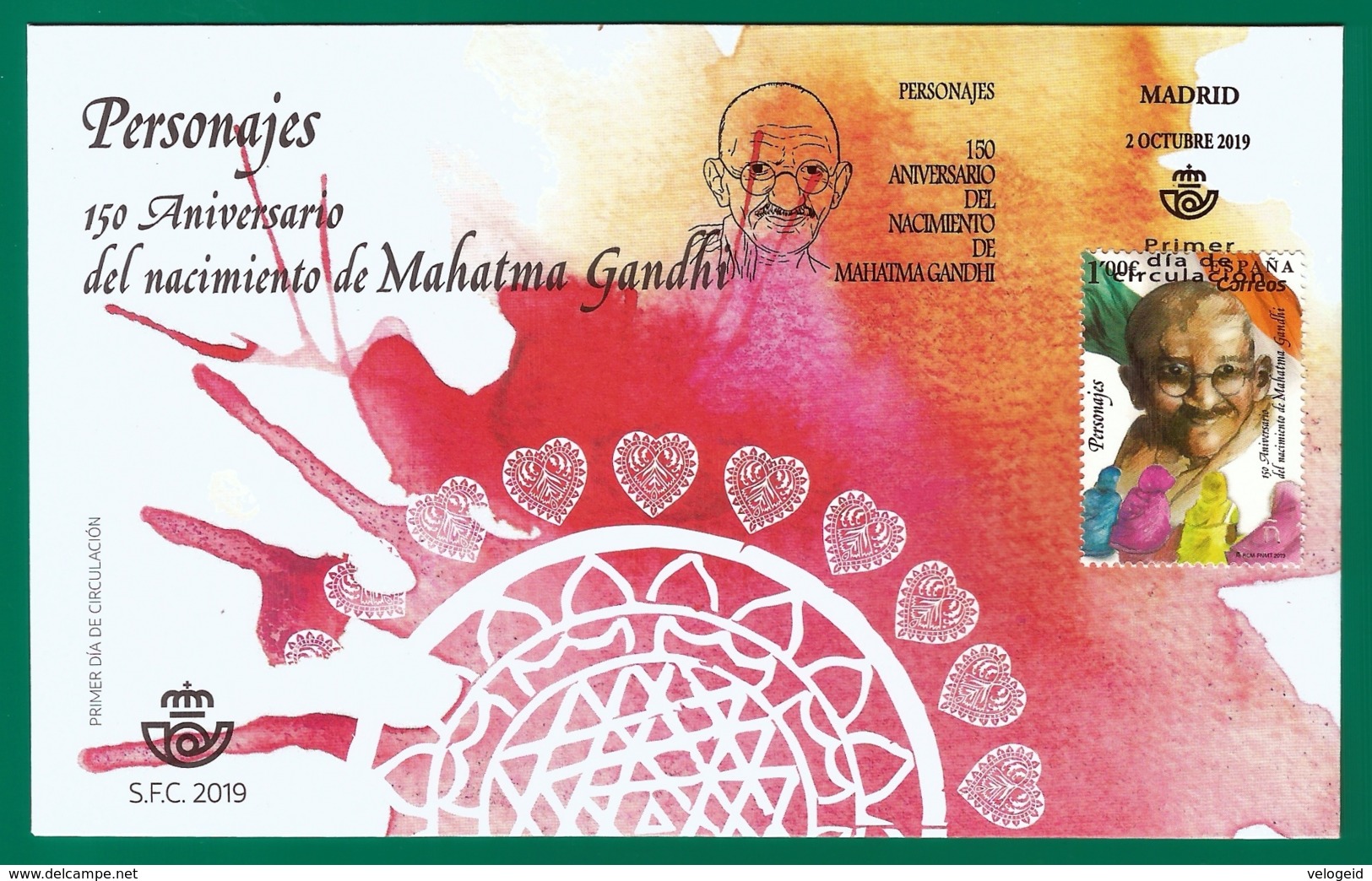 España. Spain. 2019. FDC. Personajes. Mahatma Gandhi - Mahatma Gandhi