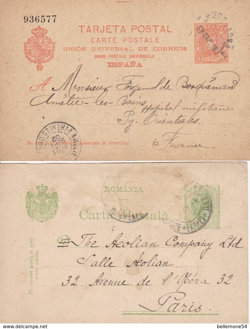 Lot De 2 Entier - Carte Postale - Espagne 1902 Et 1906 (pli Centrale Sur La 1er Carte -voir Scan Recto-verso) - Autres & Non Classés