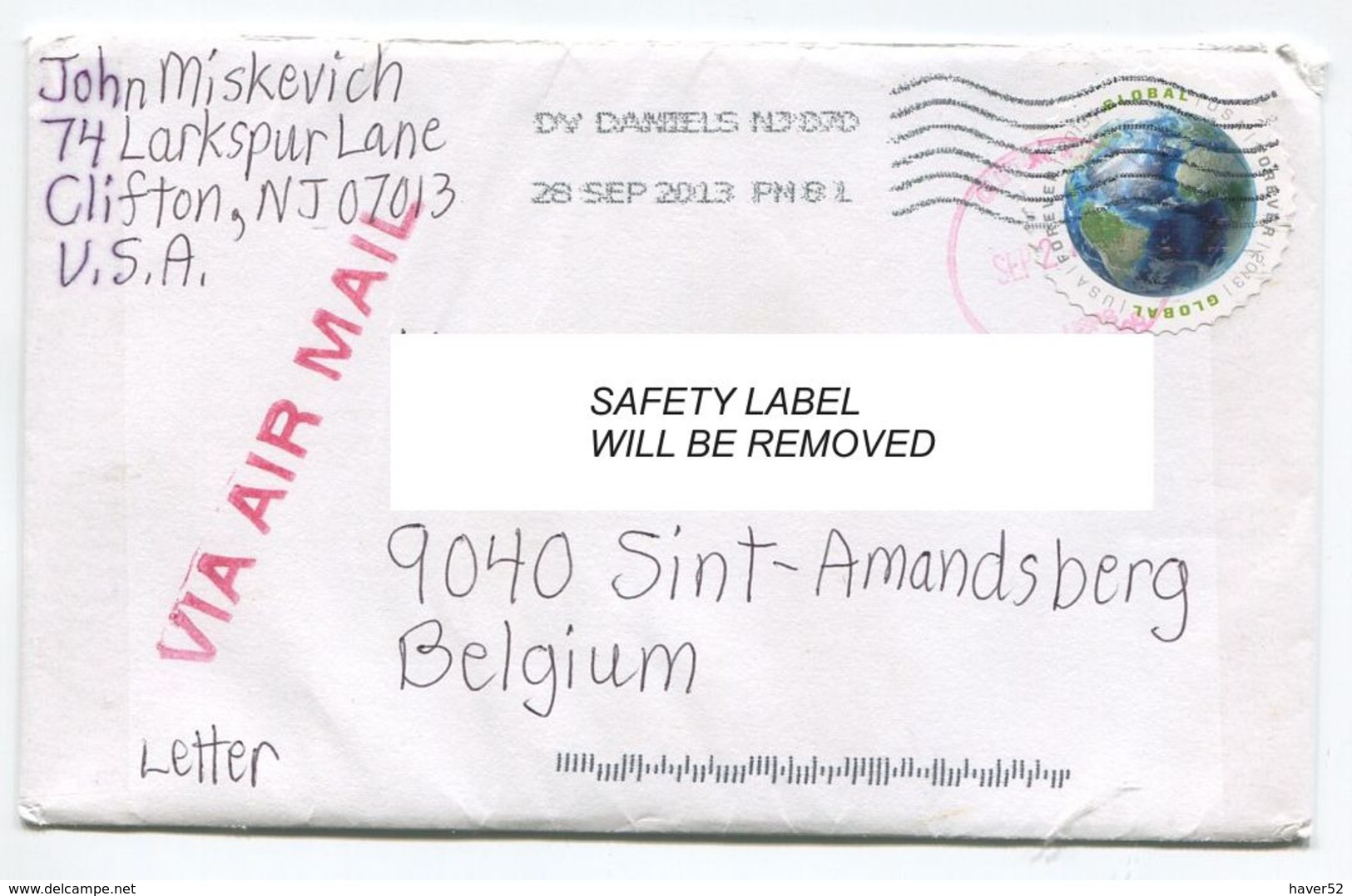 Nice Letter From Clifton NJ  To Belgium - See Scan - 2001-10