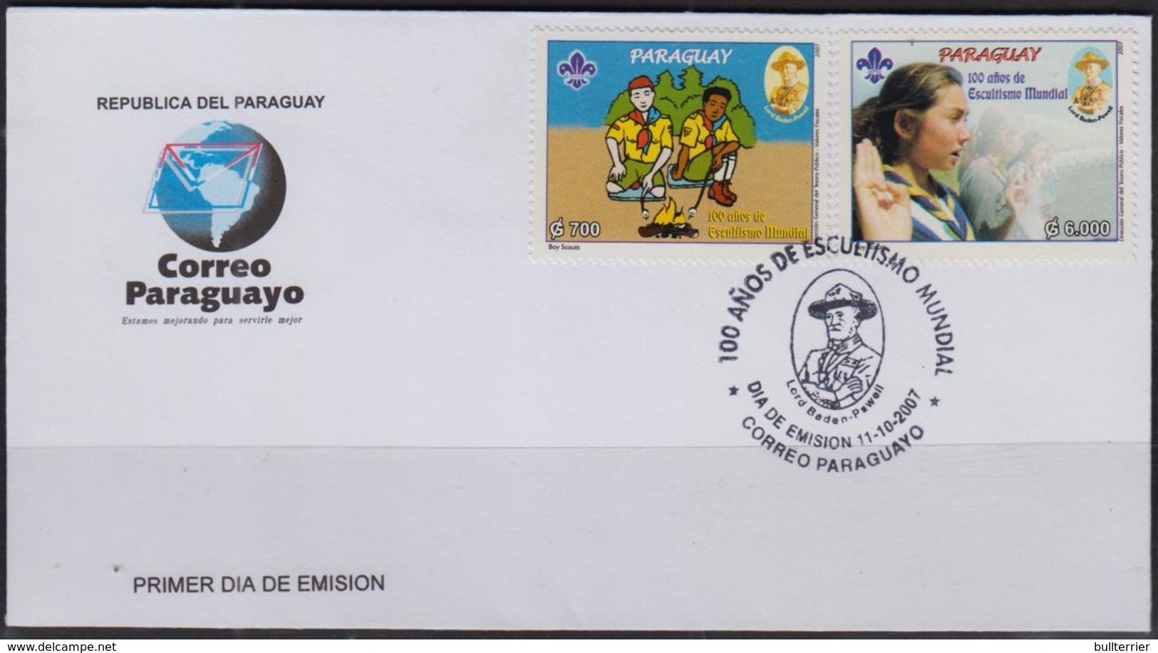 SCOUTS - PARAGUAY -  2007  - SCOUTS & GUIDES SET OF 2 ON ILLUSTRATED FIRST DAY COVER AND POSTMARKS - Brieven En Documenten