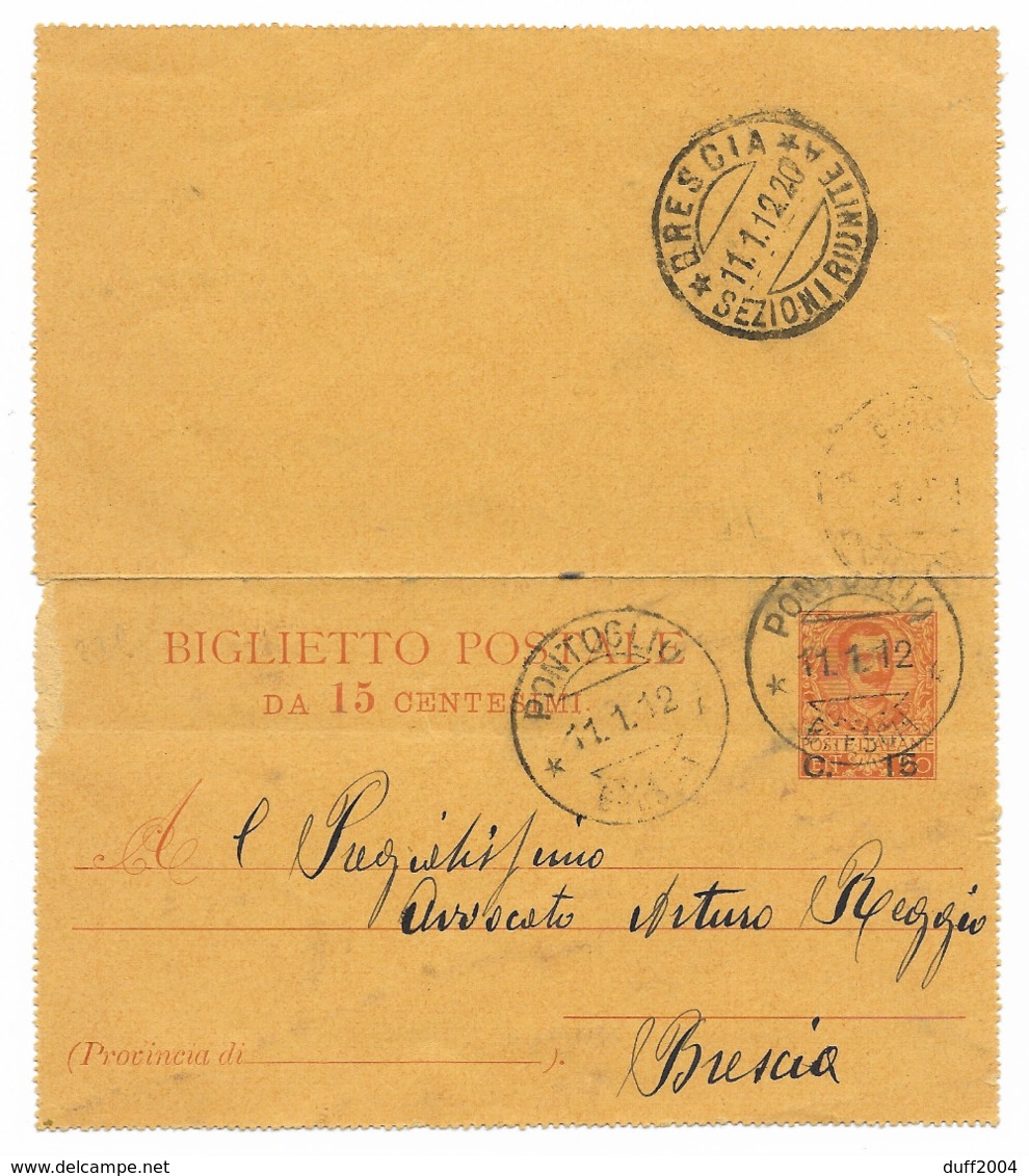 DA PONTOGLIO A BRESCIA - 11.1.1912. - Entero Postal