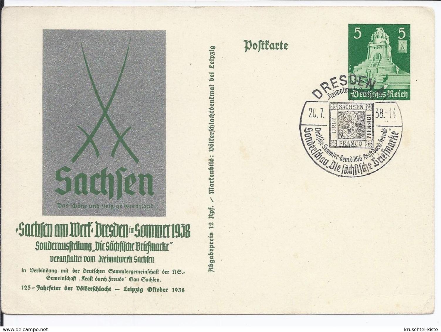 Dt.- Reich (002776) Propaganda Ganzsache P269 Sachsen Am Werk, Sommer 1938, Blanco Gestempelt Mit SST Dresden - Sonstige & Ohne Zuordnung