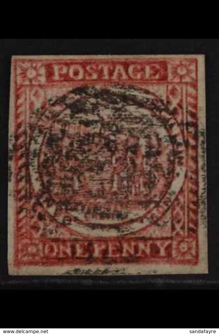 NEW SOUTH WALES  1850. 1d Dull Carmine (hard Greyish Paper), Plate I (With Clouds), SG 11, Imperf With 4 Clear Margins,  - Other & Unclassified