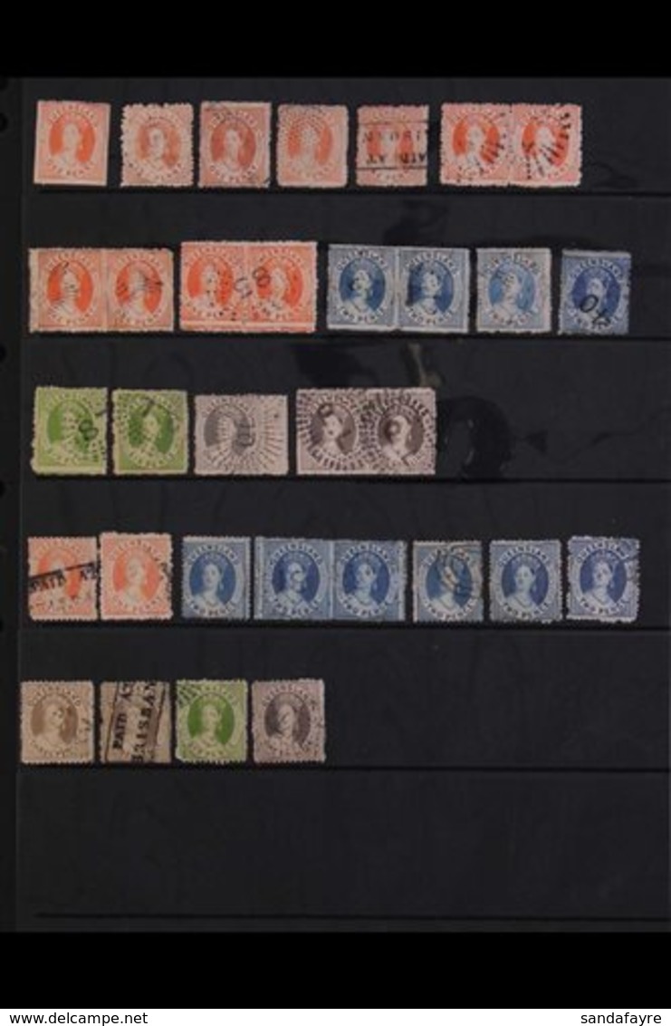 QUEENSLAND  1862-67 Chalon No Watermark Issue, A Small Study Collection With Perf 13 1d Mint, Used (10, Incl. Three Pair - Andere & Zonder Classificatie