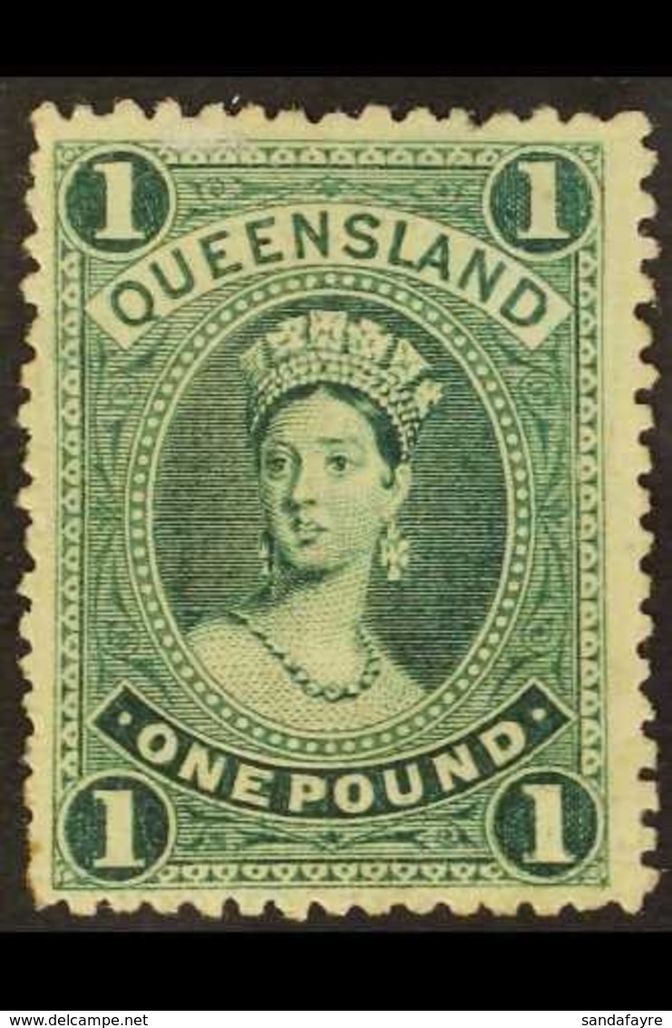 QUEENSLAND  1882-95 £1 Green On Thick Paper Showing The RE-ENTRY, SG 161a, Unused No Gum, Shortish Perfs At Left. Fresh, - Sonstige & Ohne Zuordnung