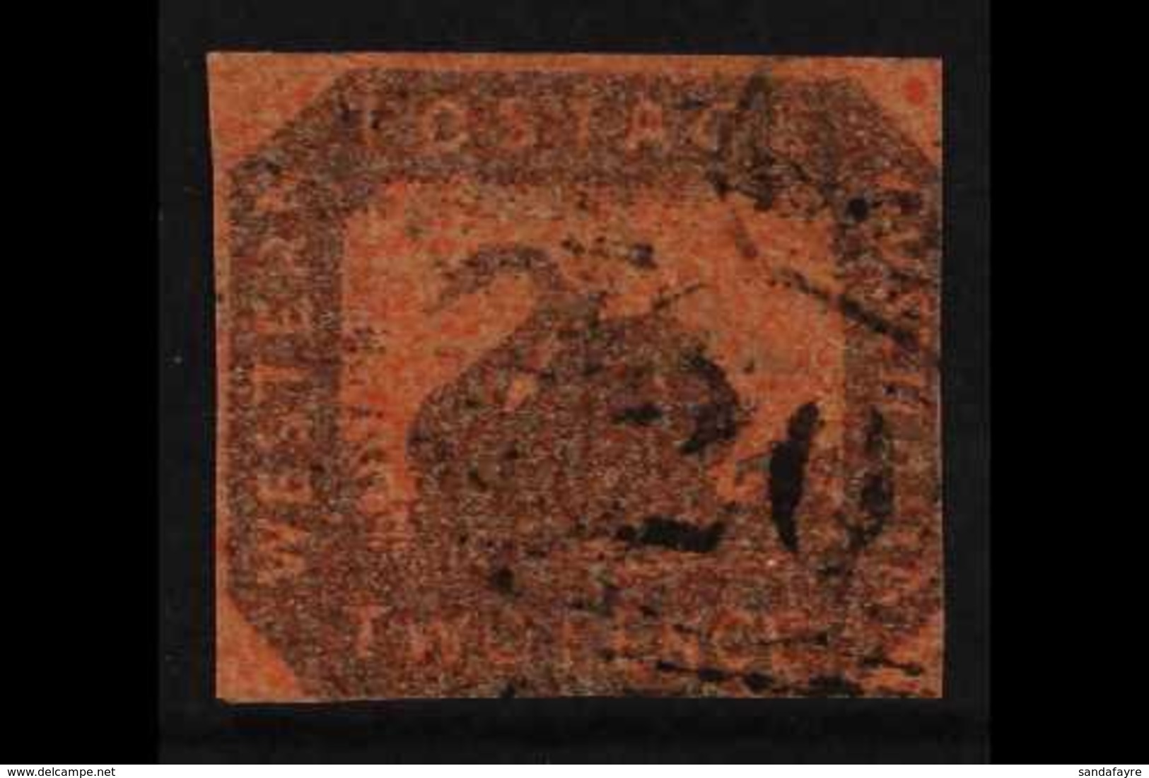 WESTERN AUSTRALIA  1857-59 2d Brown Black/red Imperf, Two Clear Margins & Two Brushing Margins, Good Used  For More Imag - Andere & Zonder Classificatie