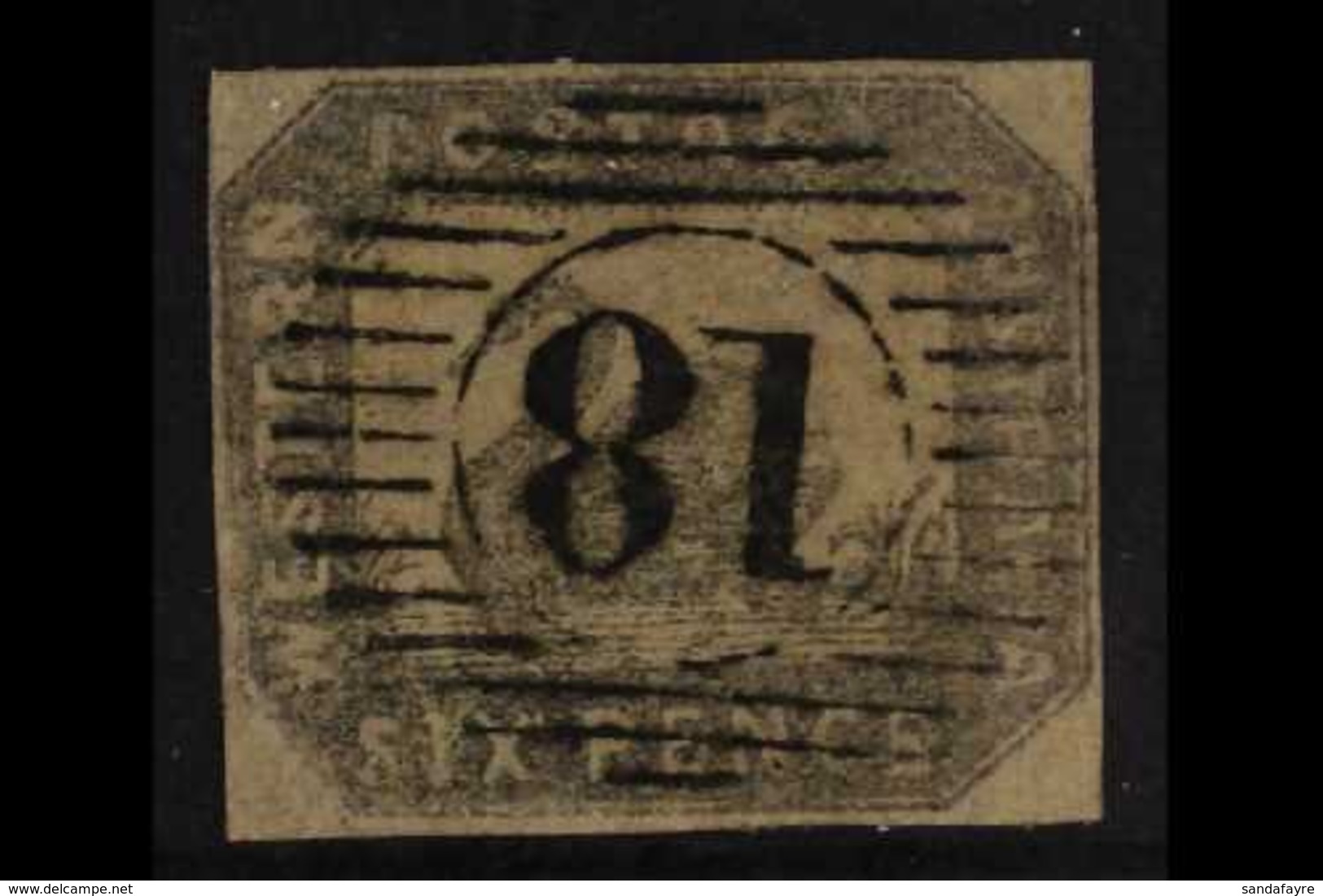 WESTERN AUSTRALIA  1857-59 6d Grey Black Imperf, SG 19, Four Clear Margins, Very Fine Used For More Images, Please Visit - Other & Unclassified