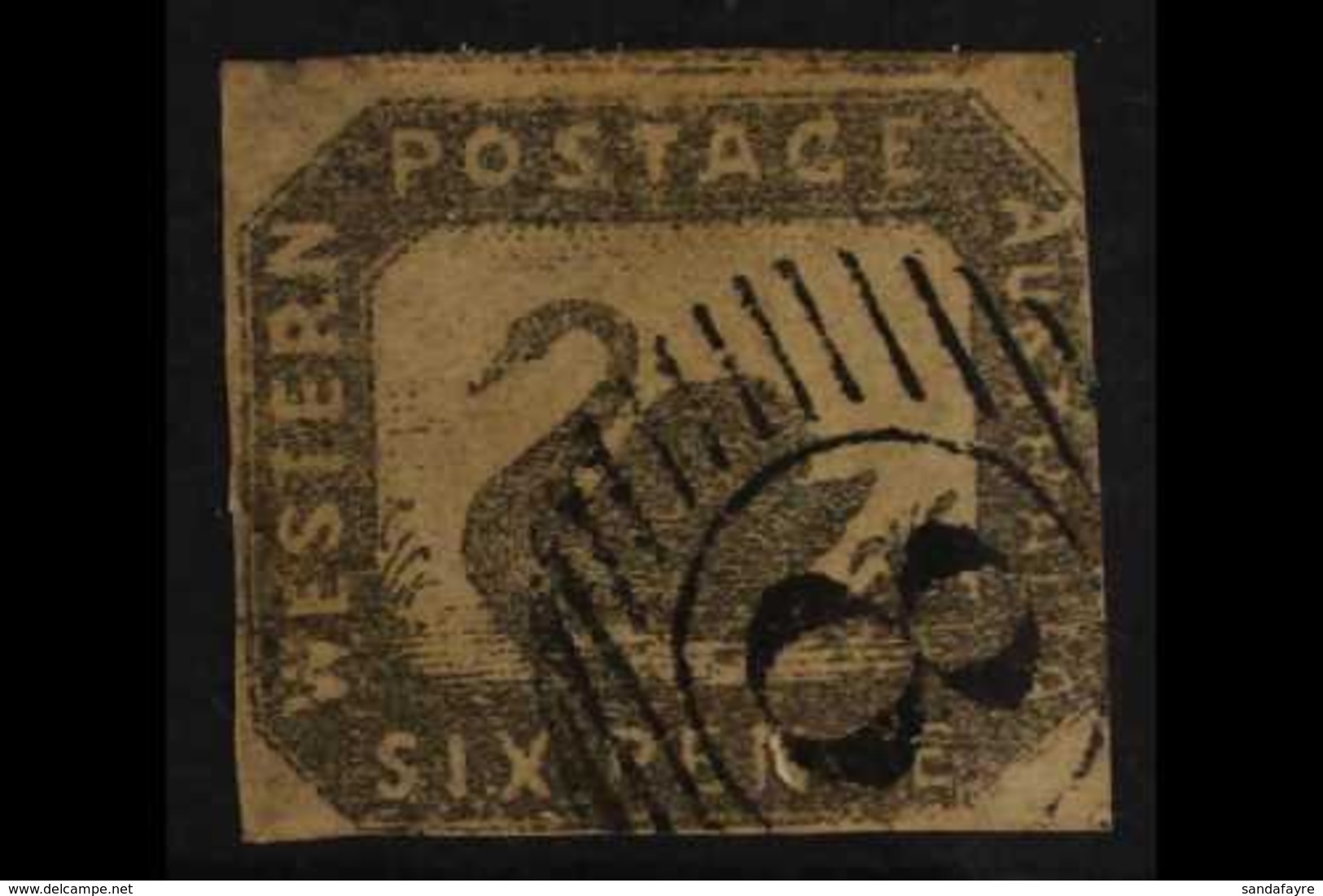 WESTERN AUSTRALIA  1957-59 6d Grey Black Imperf, SG 19, Two Clear Margins, Two Brushing Margins, Good Used For More Imag - Andere & Zonder Classificatie