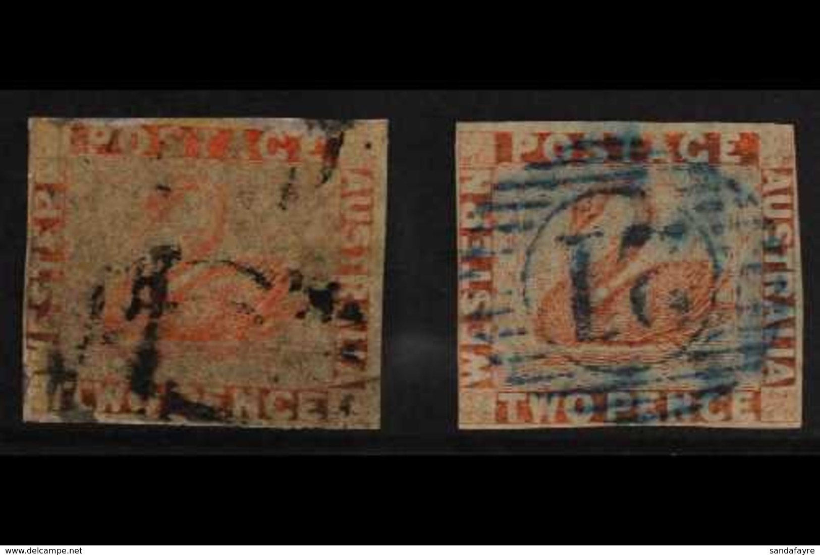 WESTERN AUSTRALIA  1860-64 2d Pale Orange & 2d Orange-vermillion Imperf, SG 24/25, Both With Four Close Margins, Good To - Andere & Zonder Classificatie