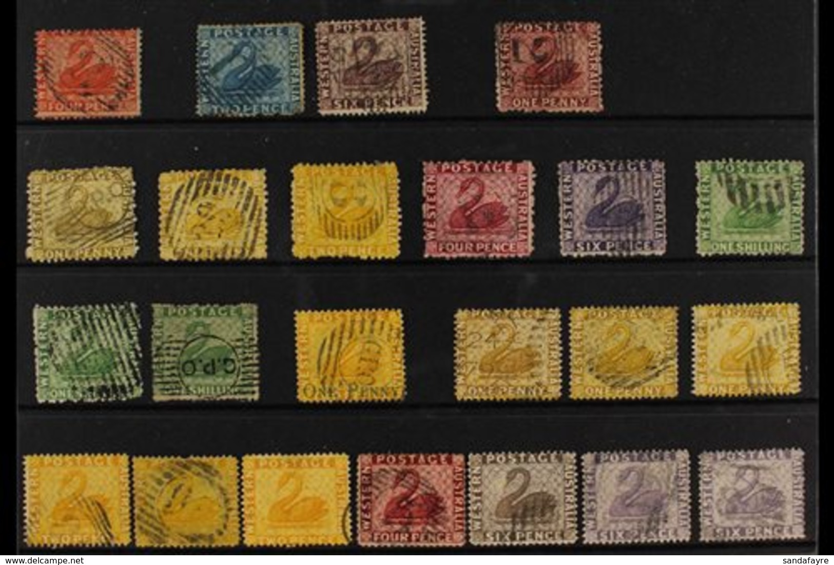 WESTERN AUSTRALIA  1861-81 OLD TIME USED COLLECTION Presented On A Stock Card. Includes 1861 (Swan Wmk) Perf 14 4d Vermi - Other & Unclassified