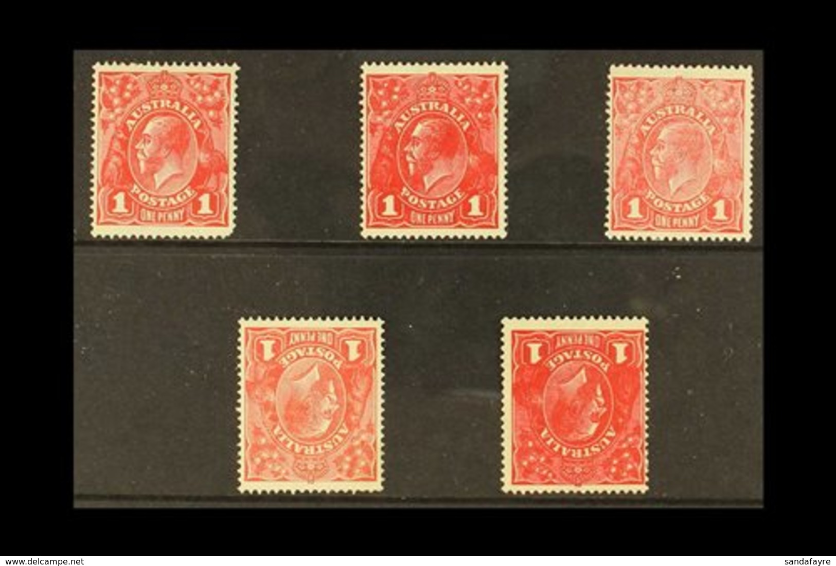 1916-18  Unsurfaced Paper Mint Group With Shades & Two Inverted Watermarks, SG 47/47hw, A Fine Mint Group (5 Stamps) For - Other & Unclassified