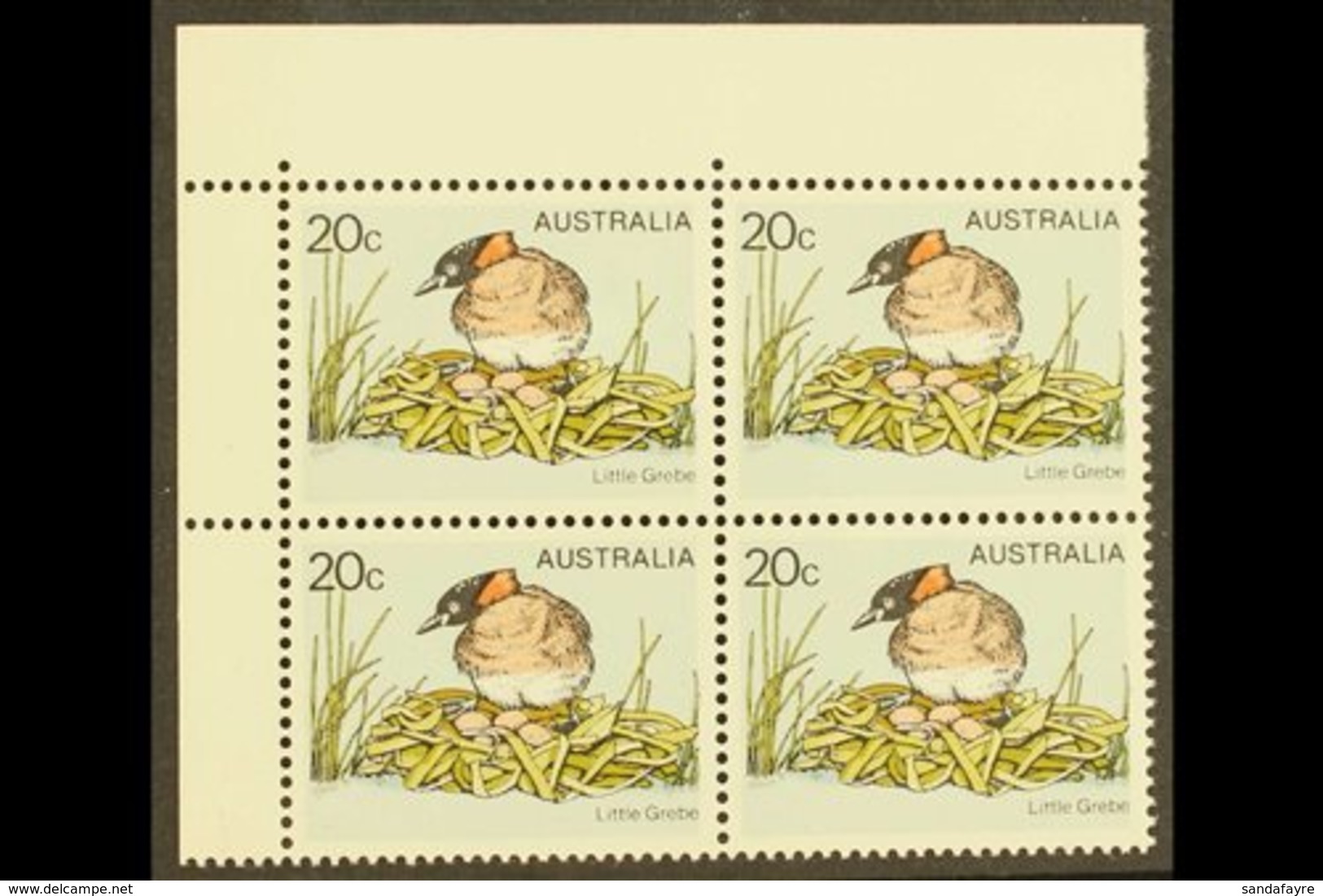 1978  20c Multicoloured "Little Grebe", Variety "yellow Omitted", SG 673a, Superb NHM Corner Block Of 4. For More Images - Sonstige & Ohne Zuordnung