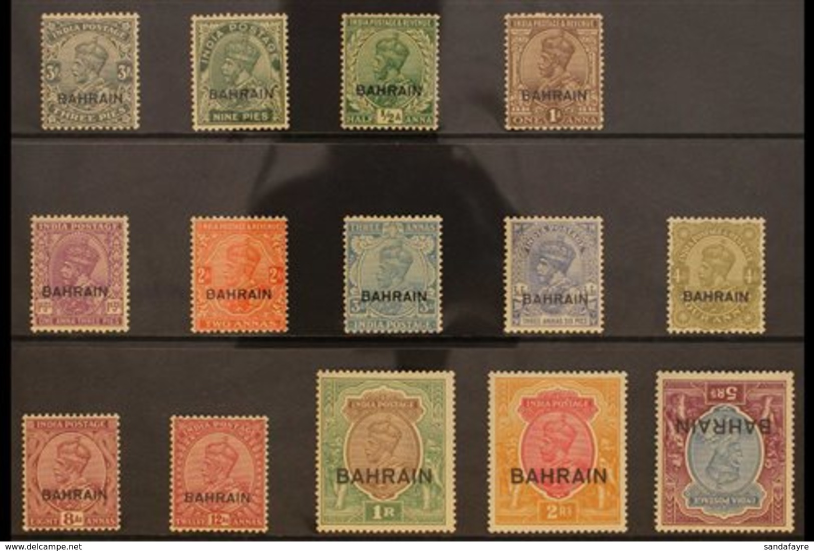 1933-37  KGV "BAHRAIN" Overprinted Stamps Of India Set, (5r Wmk Inverted), SG 1/14w, Very Fine Mint (14 Stamps) For More - Bahreïn (...-1965)