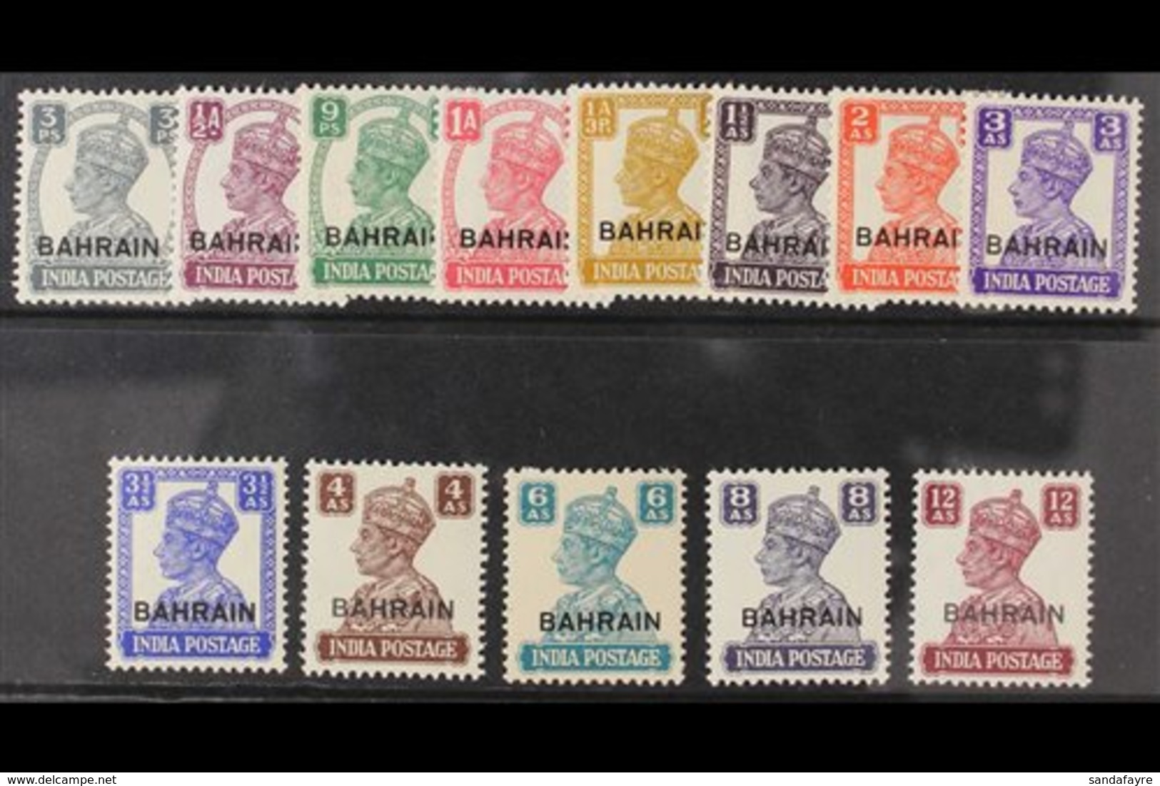 1942-45  Overprints On India (white Background) Complete Set, SG 38/50, Never Hinged Mint, The 9p Is Hinged And With Fol - Bahrein (...-1965)