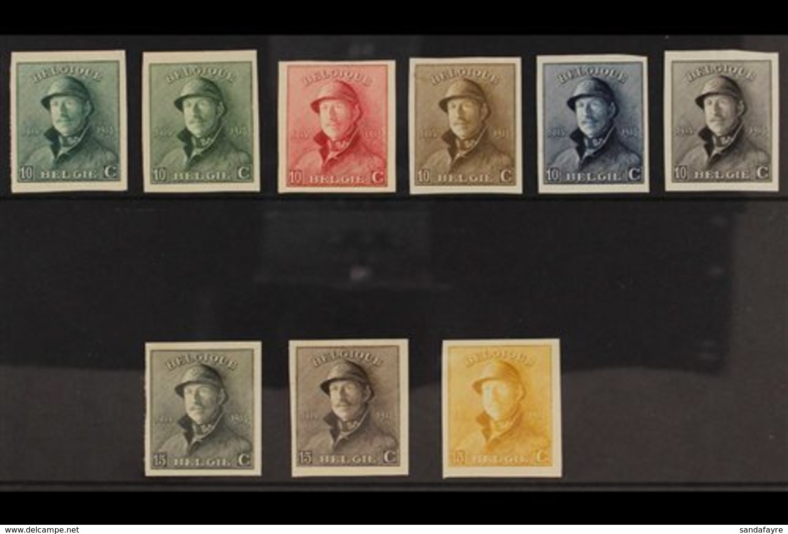 1919 IMPERF COLOUR PLATE PROOFS.  10c & 15c King Albert Tin Hat All Different Group Of Imperf Proofs Printed In Various  - Sonstige & Ohne Zuordnung