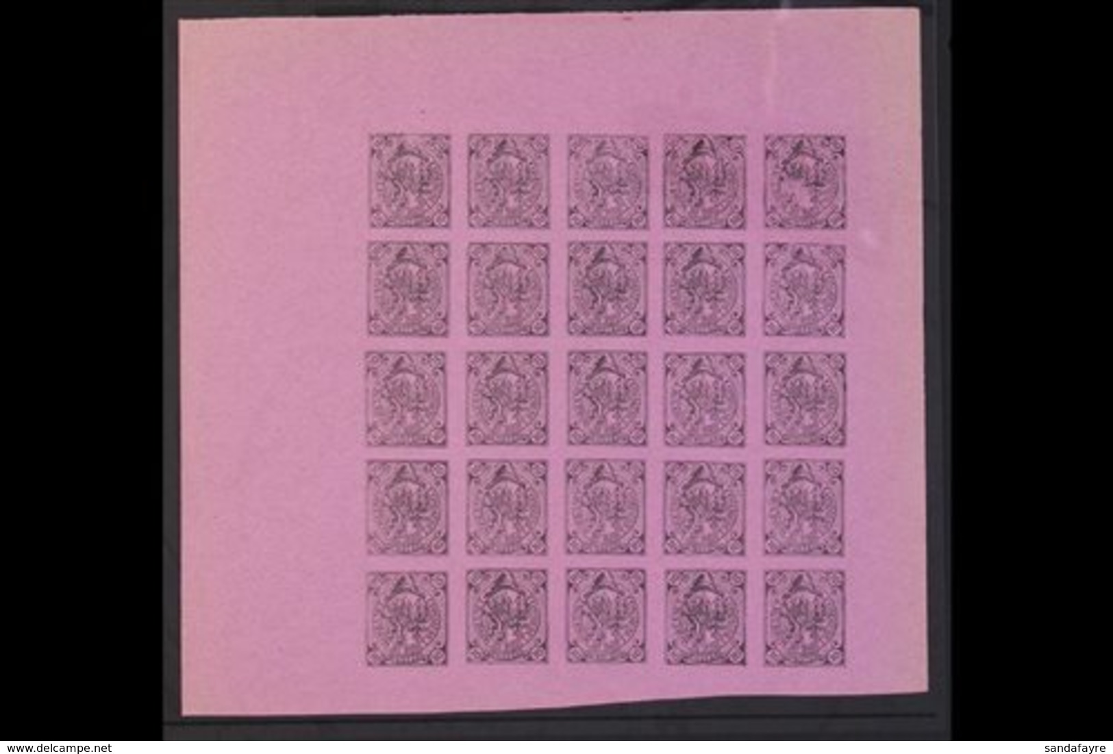 LOCAL POSTS  1867 J.B. Moens So-called "Fantasy Issues" 10pf Grey-black (Cob 4) Imperforate Pane Of 25 Issues (5 X 5) On - Sonstige & Ohne Zuordnung