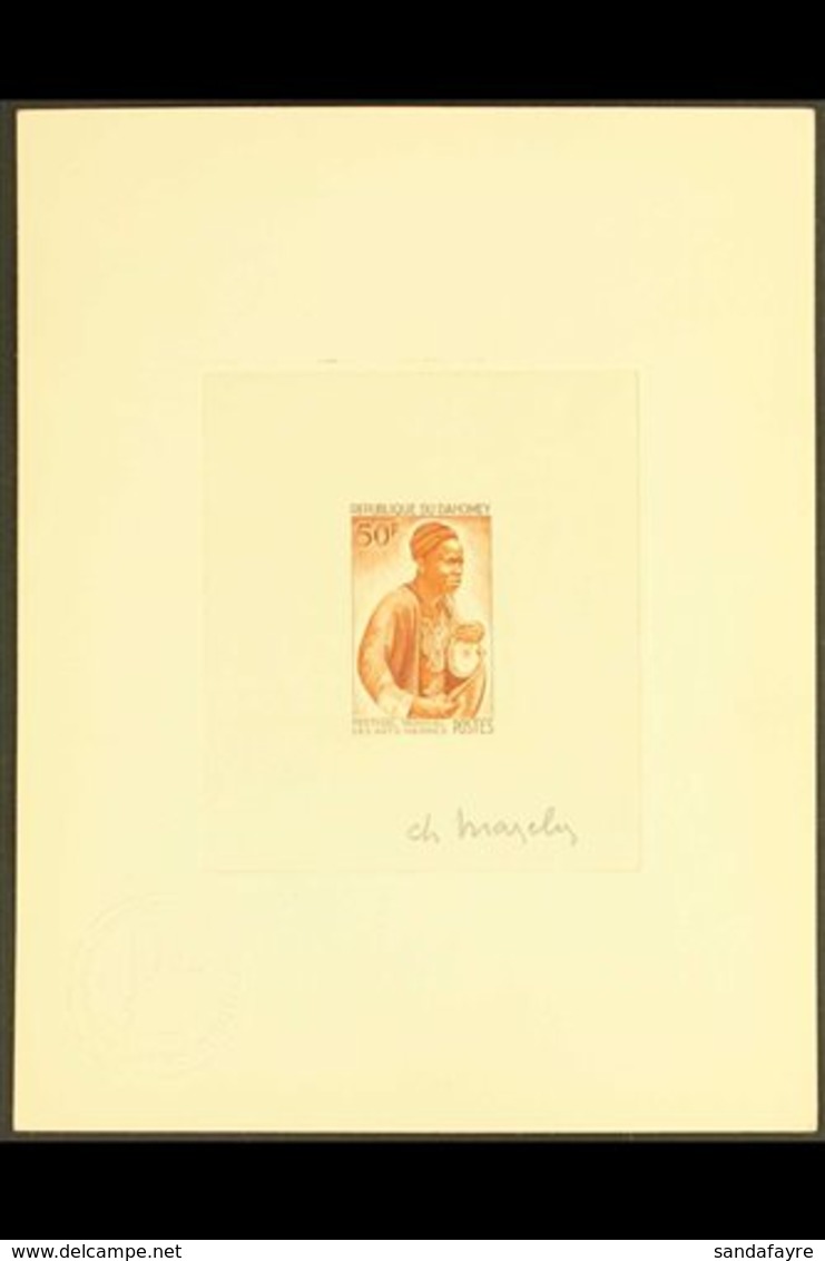 DAHOMEY  1966 50fr "Craftsman", Yvert 237, As A Superb Imperf SUNKEN DIE PROOF Printed In Yellow-brown On Card, Signed I - Andere & Zonder Classificatie