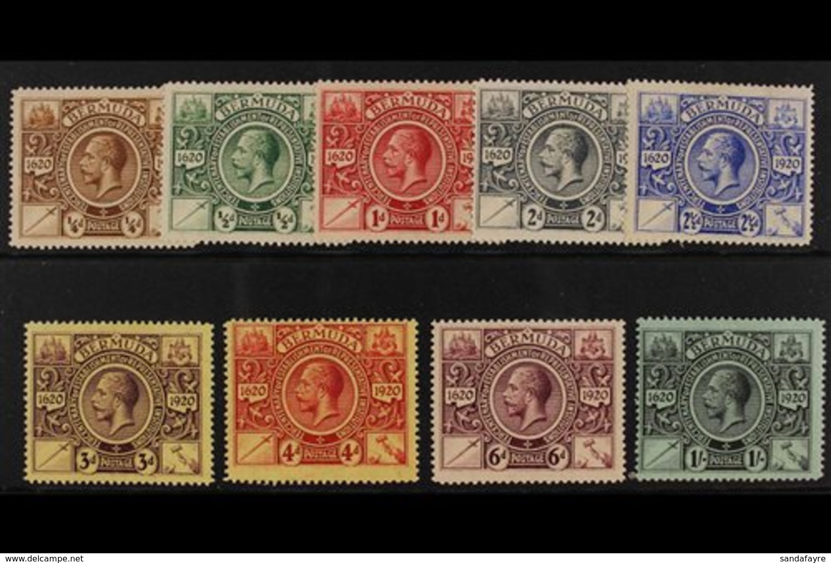 1921  Tercentenary, 2nd Issue Set, SG 68/76, Very Fine Mint (9 Stamps) For More Images, Please Visit Http://www.sandafay - Bermuda