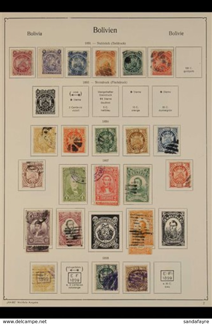 1890-1942 CLEAN COLLECTION ON PRINTED PAGES  Mint And Used, Mostly Fine And Fresh Condition. Note 1894 Coat Of Arms Set  - Bolivia