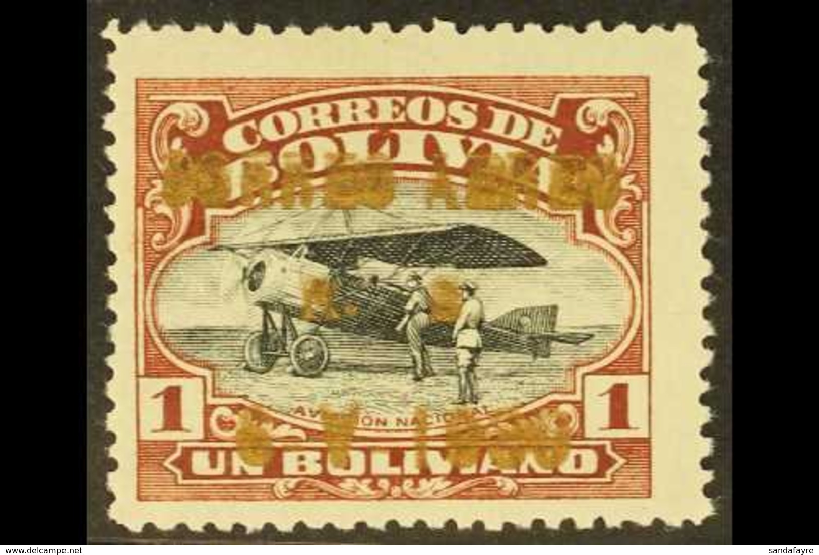 1930  1b Red-brown & Black Air "CORREO AEREO" Overprint In BRONZE (METALLIC) INK (Scott C23, SG 240), Fine Mint, Very Fr - Bolivia
