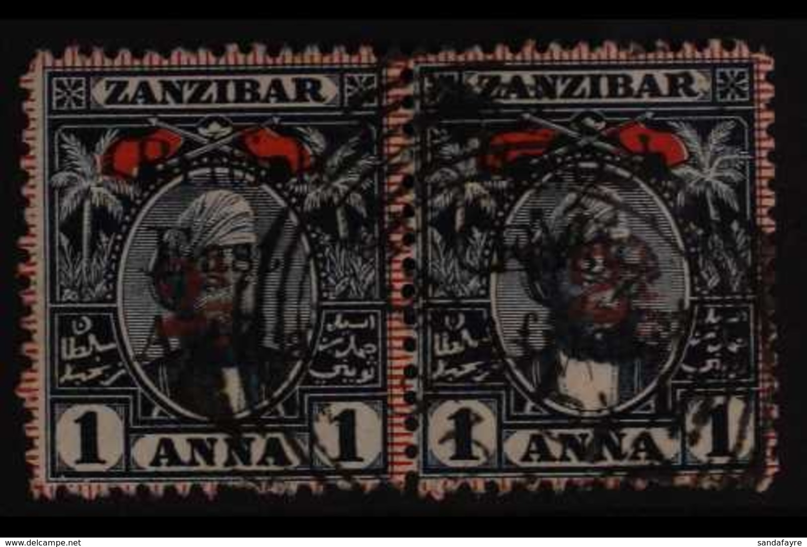 1897  2½ On 1a Indigo And Red Pair With Surch. TYPES 12+13, SG 86+87, Very Fine Used Se-tenant Pairing. Scarce. For More - Britisch-Ostafrika