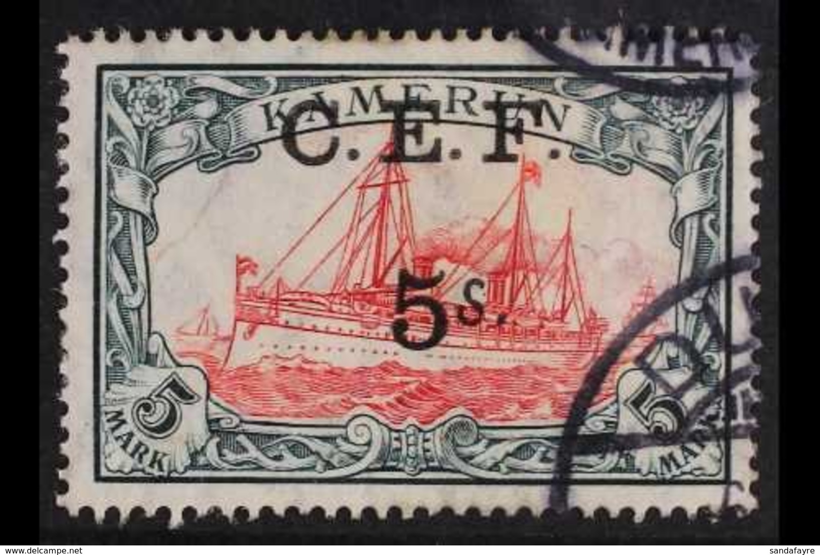 1915  5s On 5m Carmine And Black With "S" BROKEN AT TOP Variety, SG B13b, Very Fine Used With Duala Cds's Leaving The Va - Andere & Zonder Classificatie
