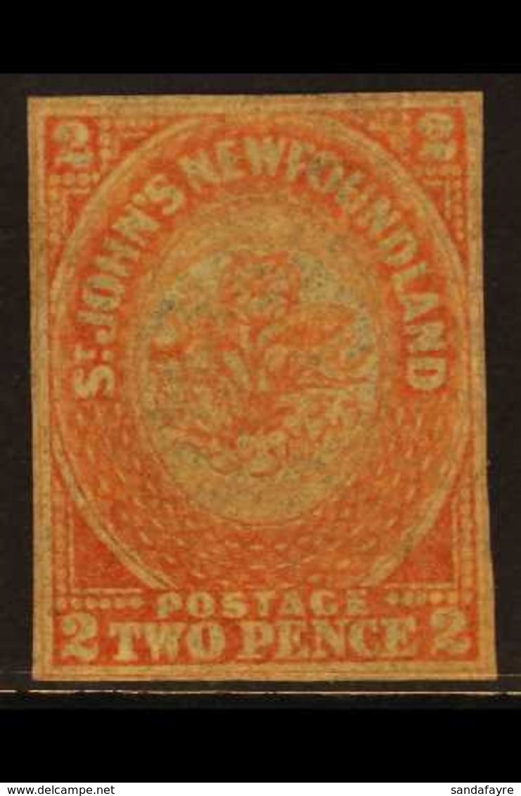 1860  2d Orange-vermilion, SG 10, Unused Without Gum, Four  Small Margins. CAT £600 For More Images, Please Visit Http:/ - Other & Unclassified