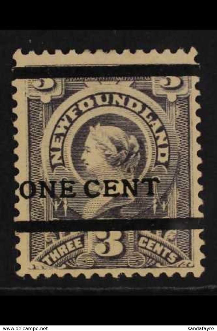 1897  1c On 3c Grey-purple Surcharge Type B (Unitrade 76, SG 81), Mint Small Part Gum, Fresh. For More Images, Please Vi - Other & Unclassified