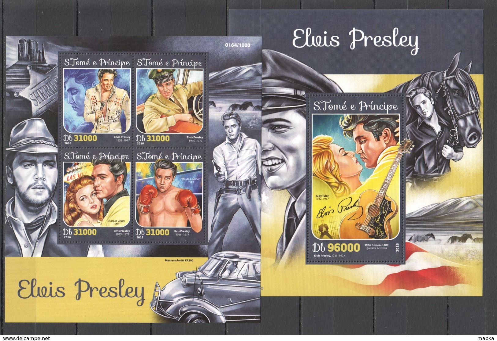 SS413 2016 S. TOME E PRINCIPE FAMOUS PEOPLE ELVIS PRESLEY 1KB+1BL MNH - Elvis Presley