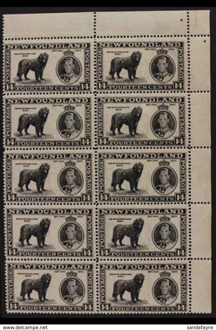 1937  14c Black Additional Coronation - Dog Perf 13½, SG 262b, Superb Never Hinged Mint Upper Right Corner BLOCK Of 10 ( - Other & Unclassified