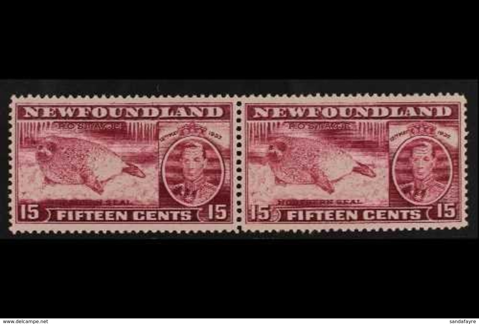 1937  15c Claret Additional Coronation Perf 13½ Horizontal PAIR WITH AND WITHOUT WATERMARK Variety, SG 263ca, Never Hing - Other & Unclassified