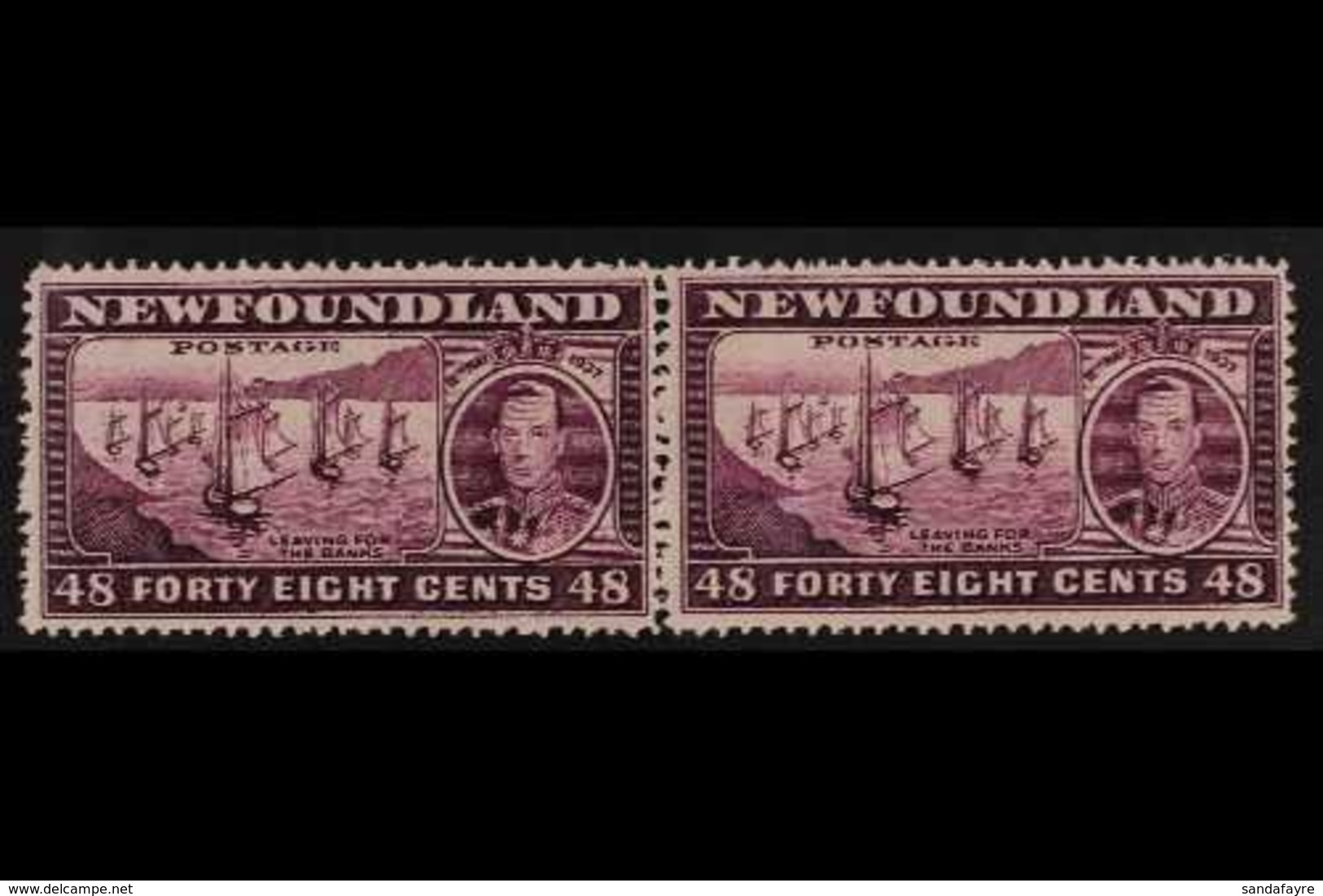 1937  48c Slate-purple Additional Coronation Perf 14 Horizontal PAIR WITH AND WITHOUT WATERMARK Variety, SG 267a, Very F - Andere & Zonder Classificatie