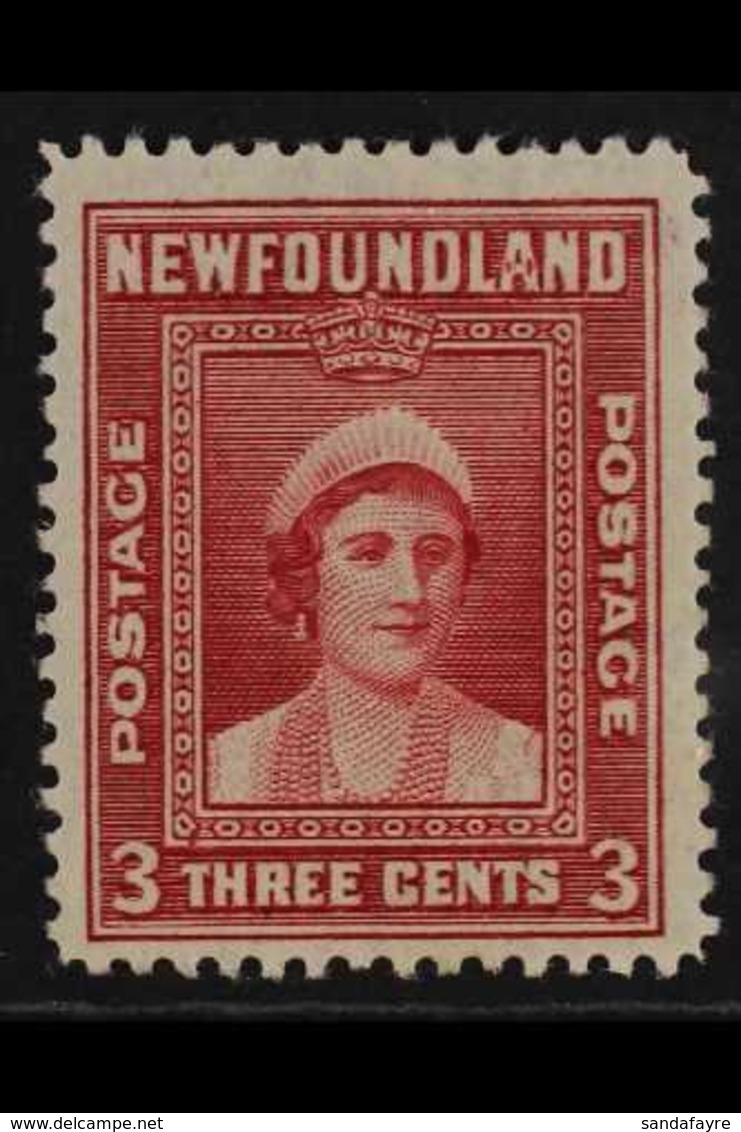 1941-44  3c Carmine Queen Mother With DAMAGED 'A' Variety, SG 278b, Never Hinged Mint, Fresh. For More Images, Please Vi - Sonstige & Ohne Zuordnung