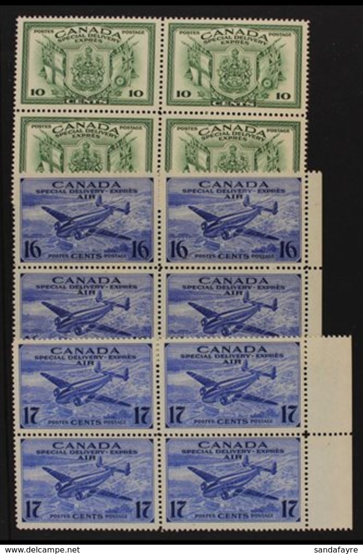 SPECIAL DELIVERY  1942-43 War Effort Complete Set, SG S12/14, Never Hinged Mint BLOCKS Of 4, Fresh. (3 Blocks = 12 Stamp - Other & Unclassified