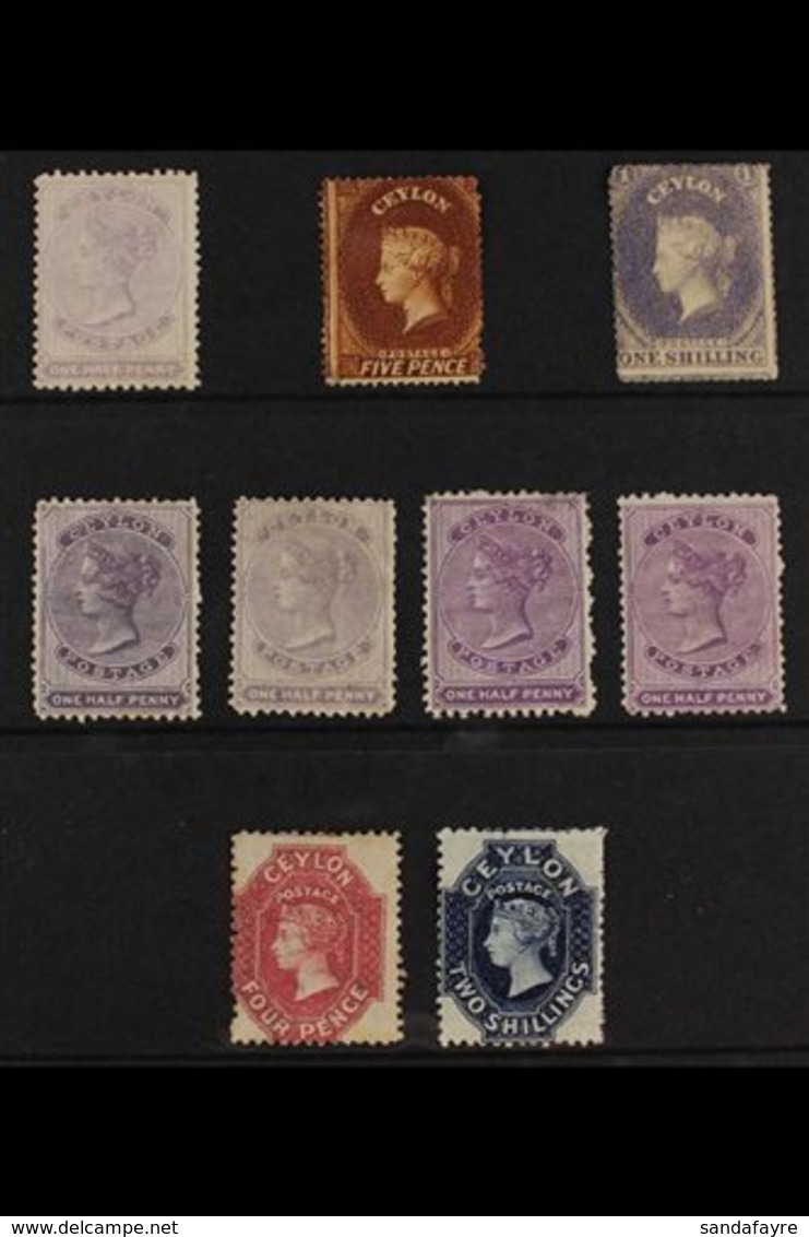 1857-1867 CHALON TYPES.  UNUSED GROUP On A Stock Card, A Few Regummed, Includes 1857-64 ½d Perf 12½, 1861-64 5d Clean-cu - Ceylon (...-1947)