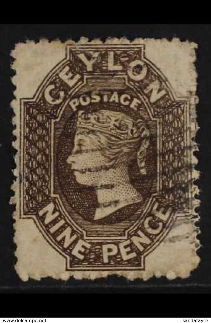 1863-66  9d Sepia Perf 13, Fine Used, Light Corner Wrinkle, Fresh, Very Rare, Cat £1,000. For More Images, Please Visit  - Ceylon (...-1947)