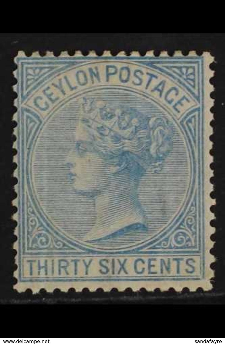 1872-80  36c Blue WATERMARK REVERSED Variety, SG 129x, Mint, Small Faults Not Detracting, Very Scarce, Cat £425. For Mor - Ceylon (...-1947)