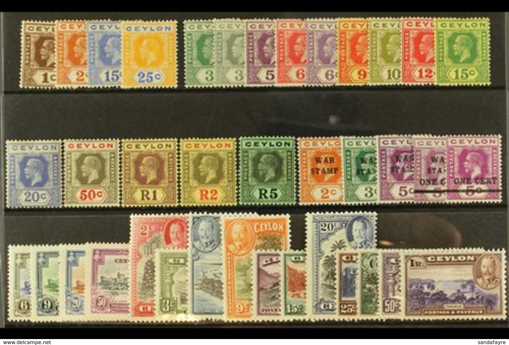 1912-36 KGV MINT COLLECTION  Presented On A Stock Card With Definitives To 5r, 1935 Jubilee Set & 1936 Pictorial Definit - Ceylon (...-1947)