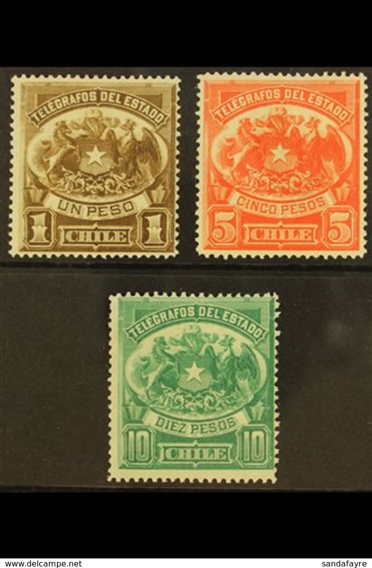 TELEGRAPH STAMPS  1883 1p, 5p & 10p Top Values, Barefoot 4/6, Fine Mint, Fresh. (3 Stamps) For More Images, Please Visit - Chile